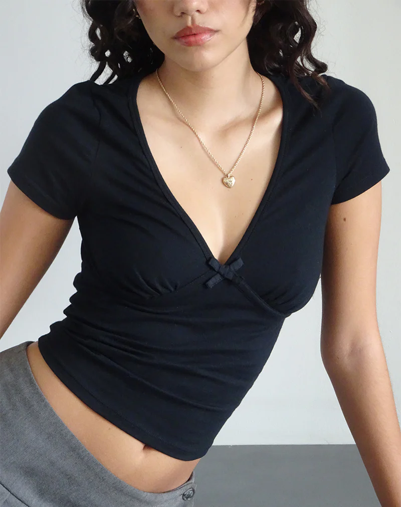 Tasina Top in Black with Black Binding - Awmao