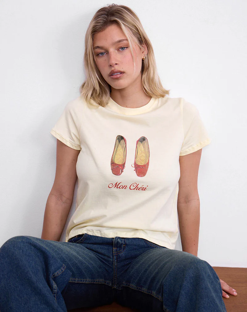 Saki Tee in Buttermilk with Mon Cheri Print - Awmao