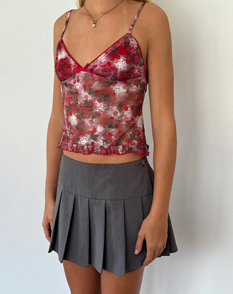 Rumaysa Top in Printed Lace Cherry - Awmao
