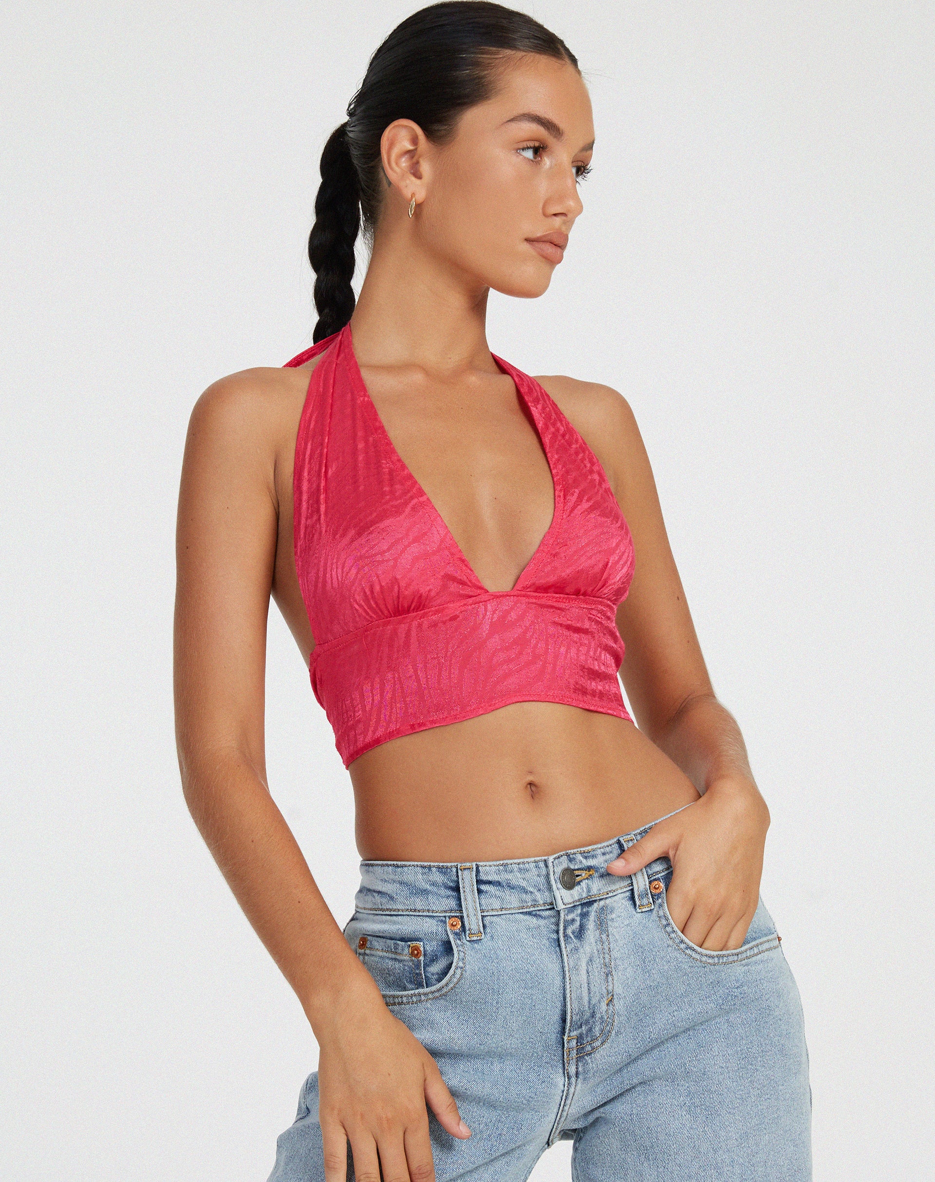 Nanda Crop Top in Satin Zebra Hot Pink - Awmao