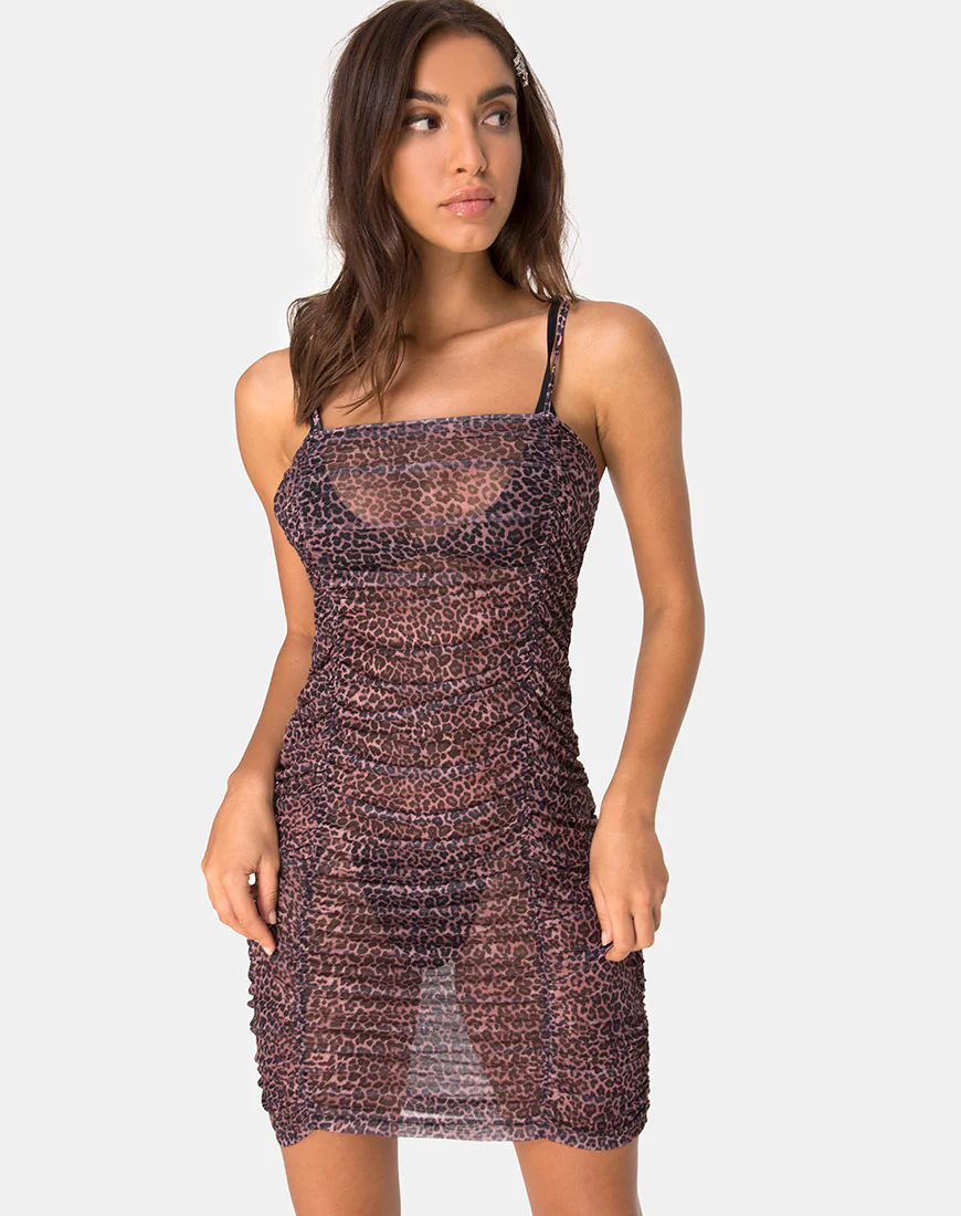 Seruchi Bodycon Dress in Rar Leopard Mesh - Awmao