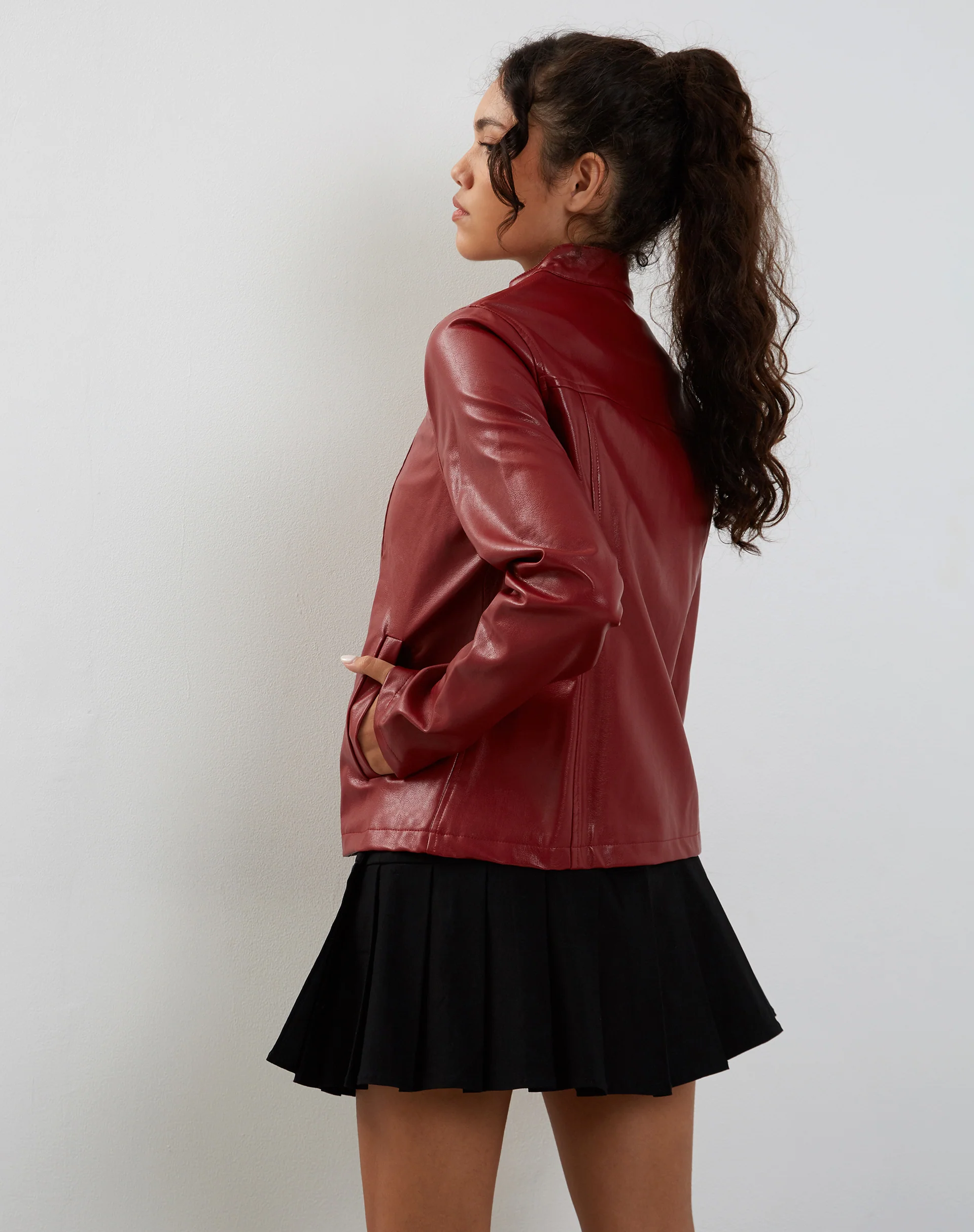 Olivia Jacket in PU Blood Red - Awmao