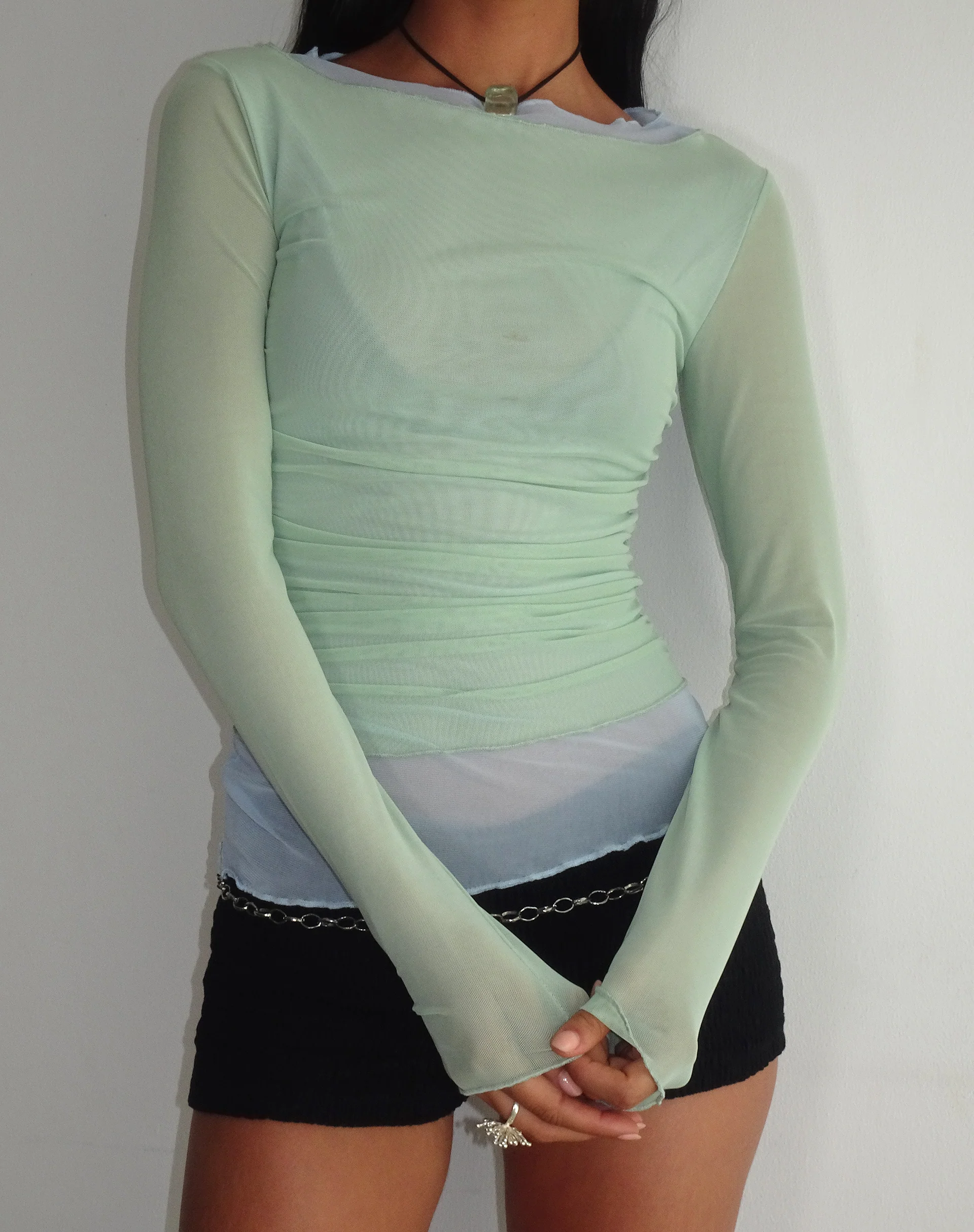 Vrist Long Sleeve Mesh Top in Frost Blue - Awmao