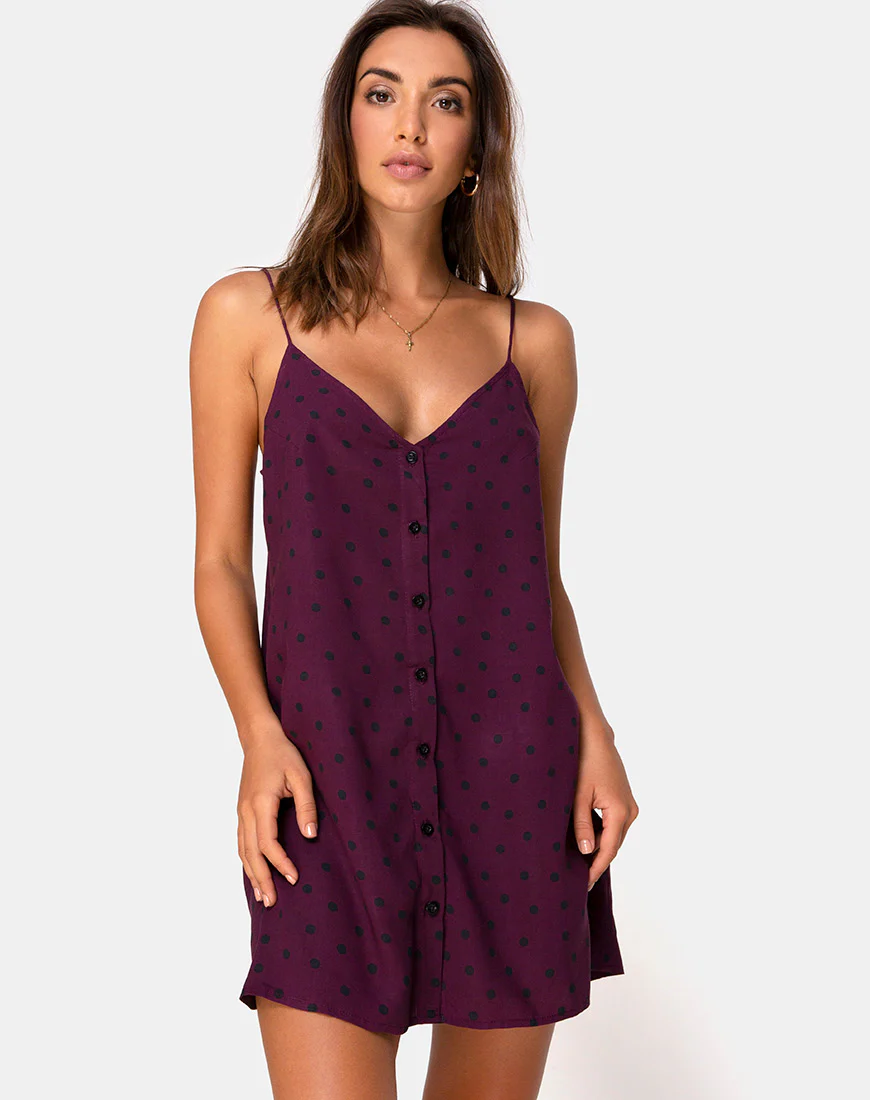 Sanna Slip Dress in Skater Polka Wine - Awmao