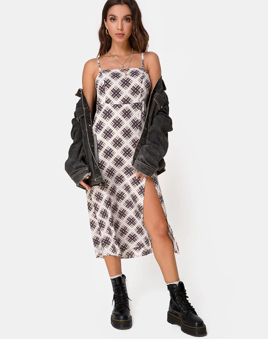 Yosha Midi Dress in Kate Check - Awmao