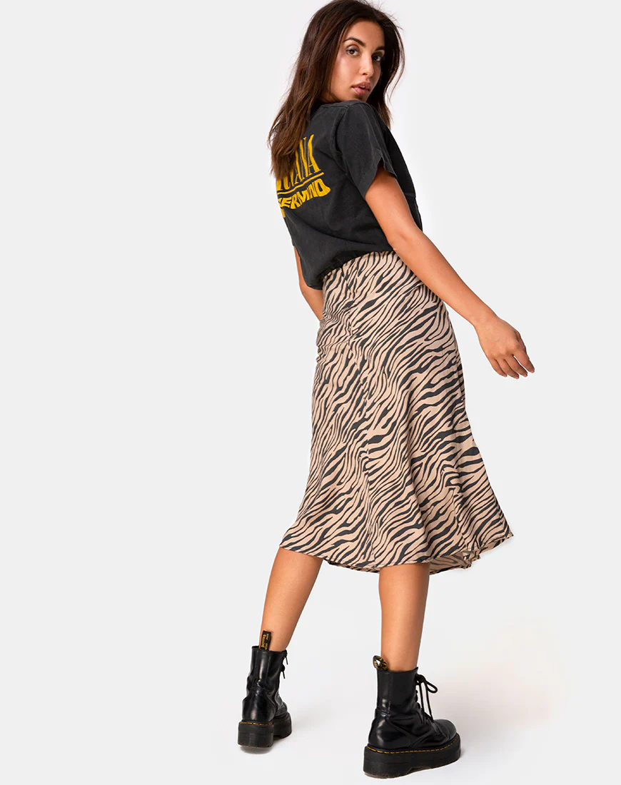 Tauri Midi Skirt in 90's Zebra Taupe - Awmao
