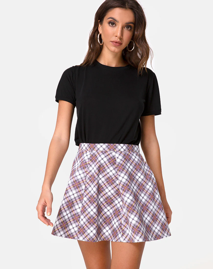 Elda Skirt in Grunge Check Purple - Awmao