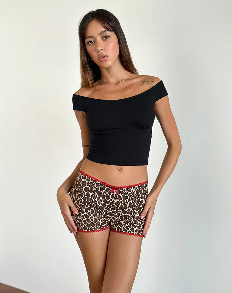 Kichi Micro Shorts in Rar Leopard Sandstorm with Red Trim - Awmao