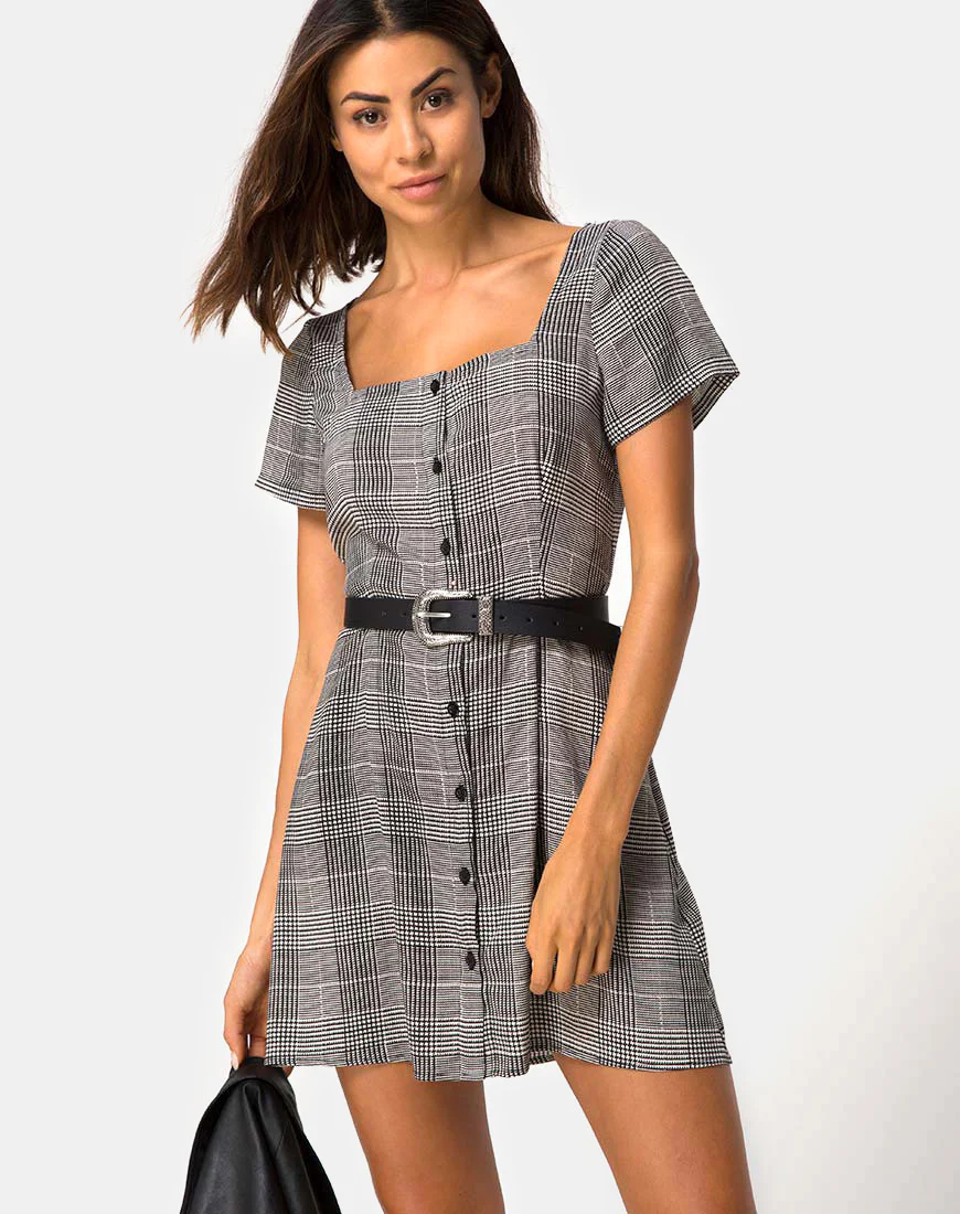 Zavacca Mini Dress in Charles Check Grey - Awmao