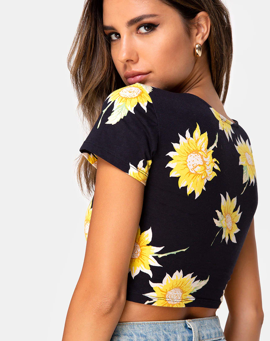 Tindy Crop Top in Sunny Days Black - Awmao