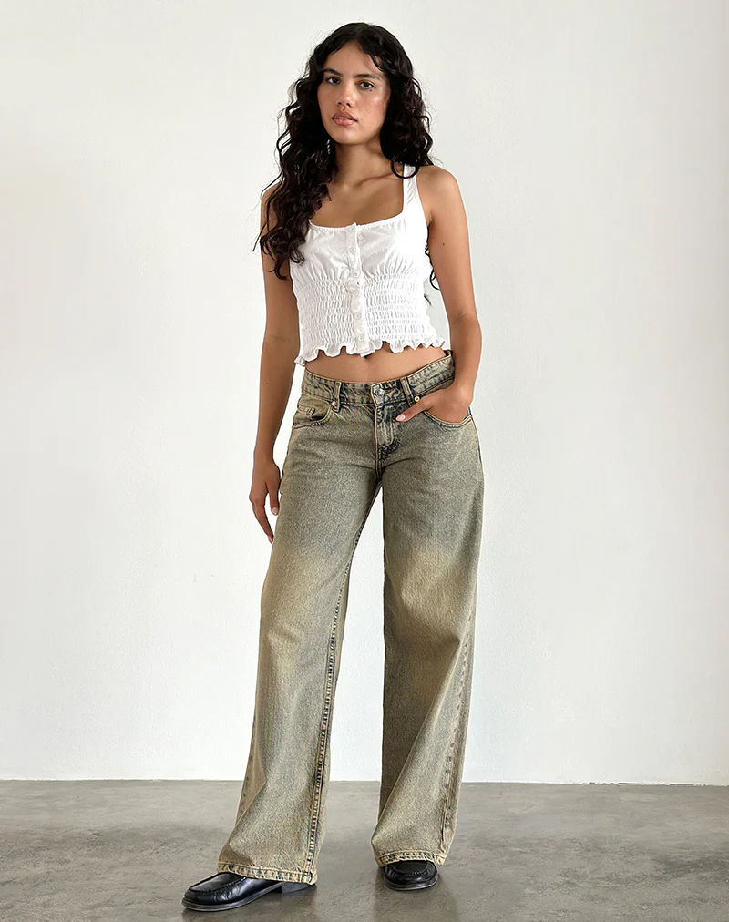 Roomy Extra Wide Leg Low Rise Jeans in Sandy Blue Acid - Awmao