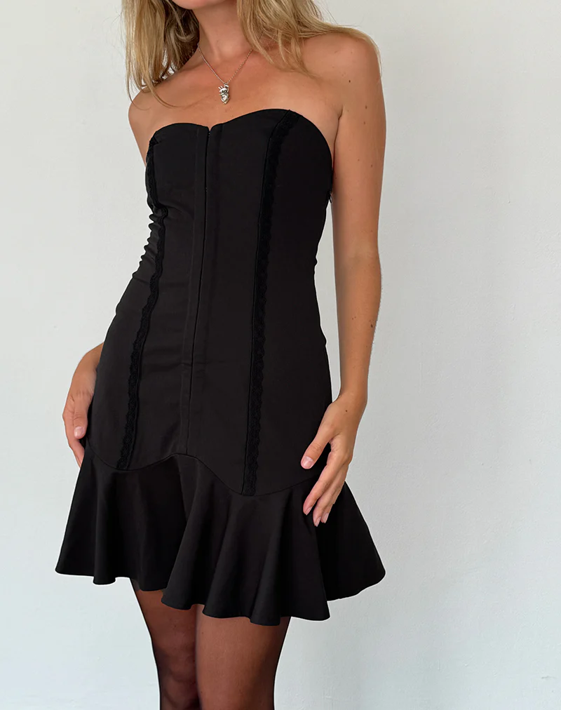 Snana Mini Dress in Tailoring Black - Awmao