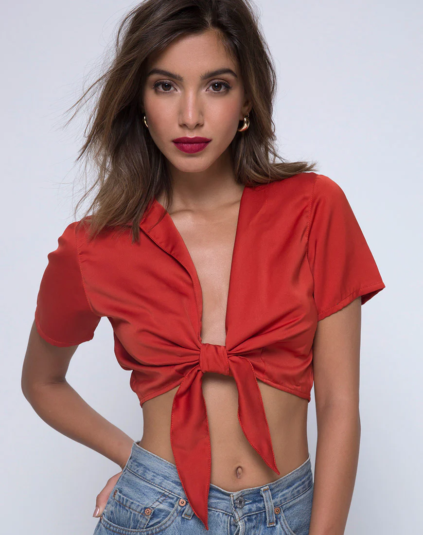 Pilar Blouse in Satin Rust - Awmao