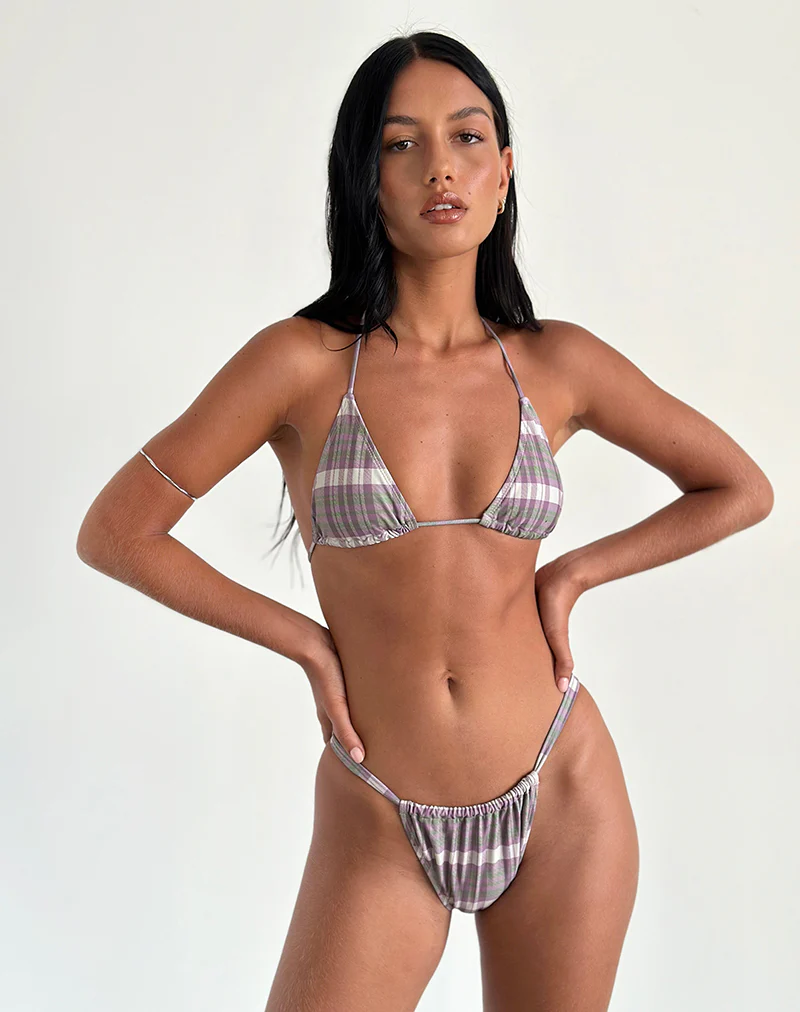 Nakeela Bikini Bottom in Purple Tartan - Awmao