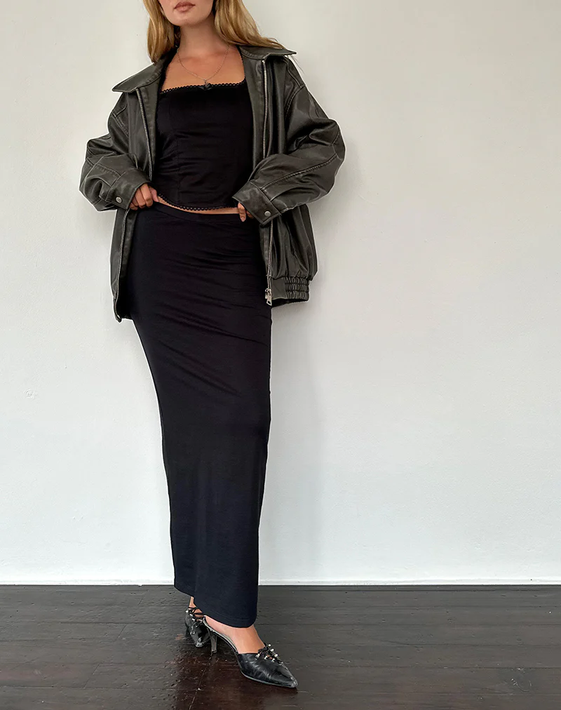 Sunadia V Maxi Skirt in Black Lycra - Awmao