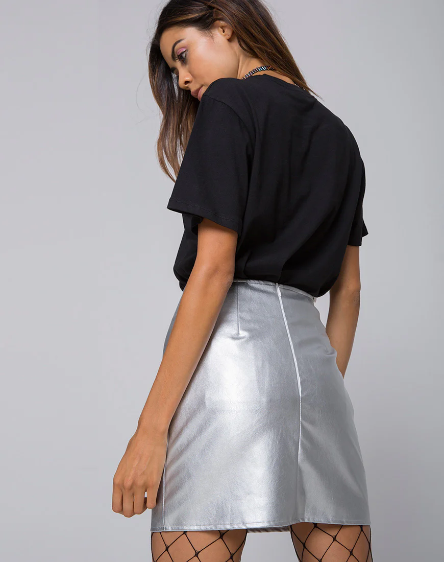 Topaz Skirt in Metallic PU Silver - Awmao