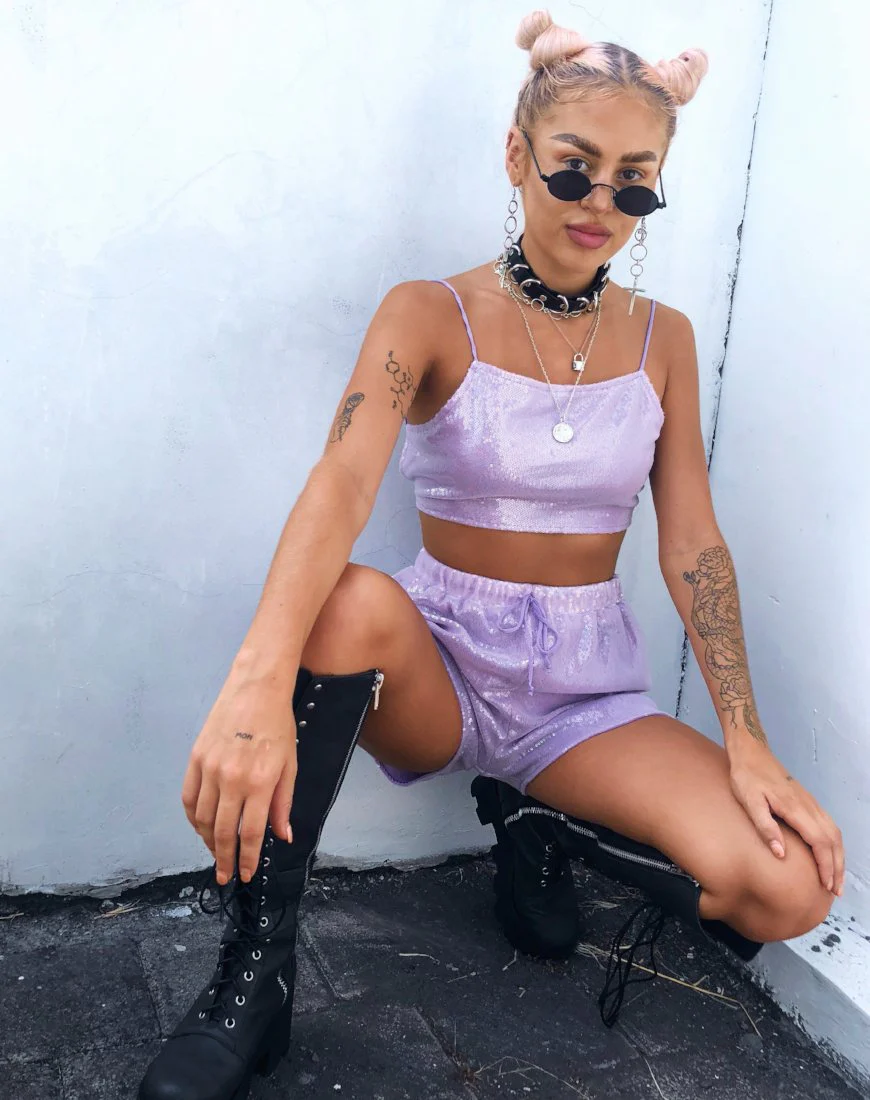 Runner Short in Matte Mini Sequin Lilac - Awmao