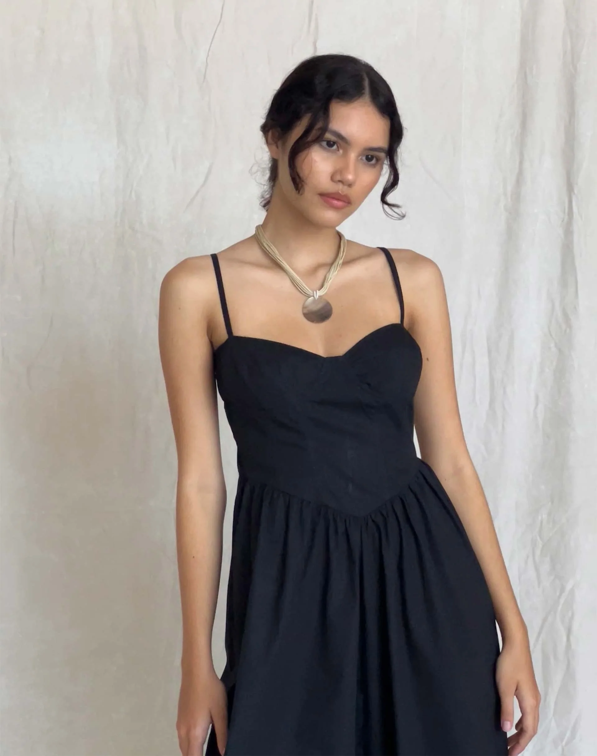 Clementine Corset Midi Dress in Black Poplin - Awmao