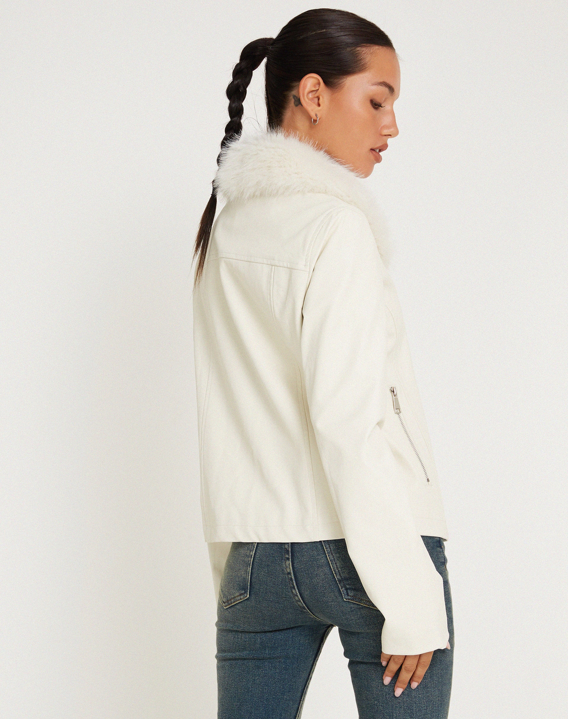 Yindo Zip Up Jacket in PU White - Awmao