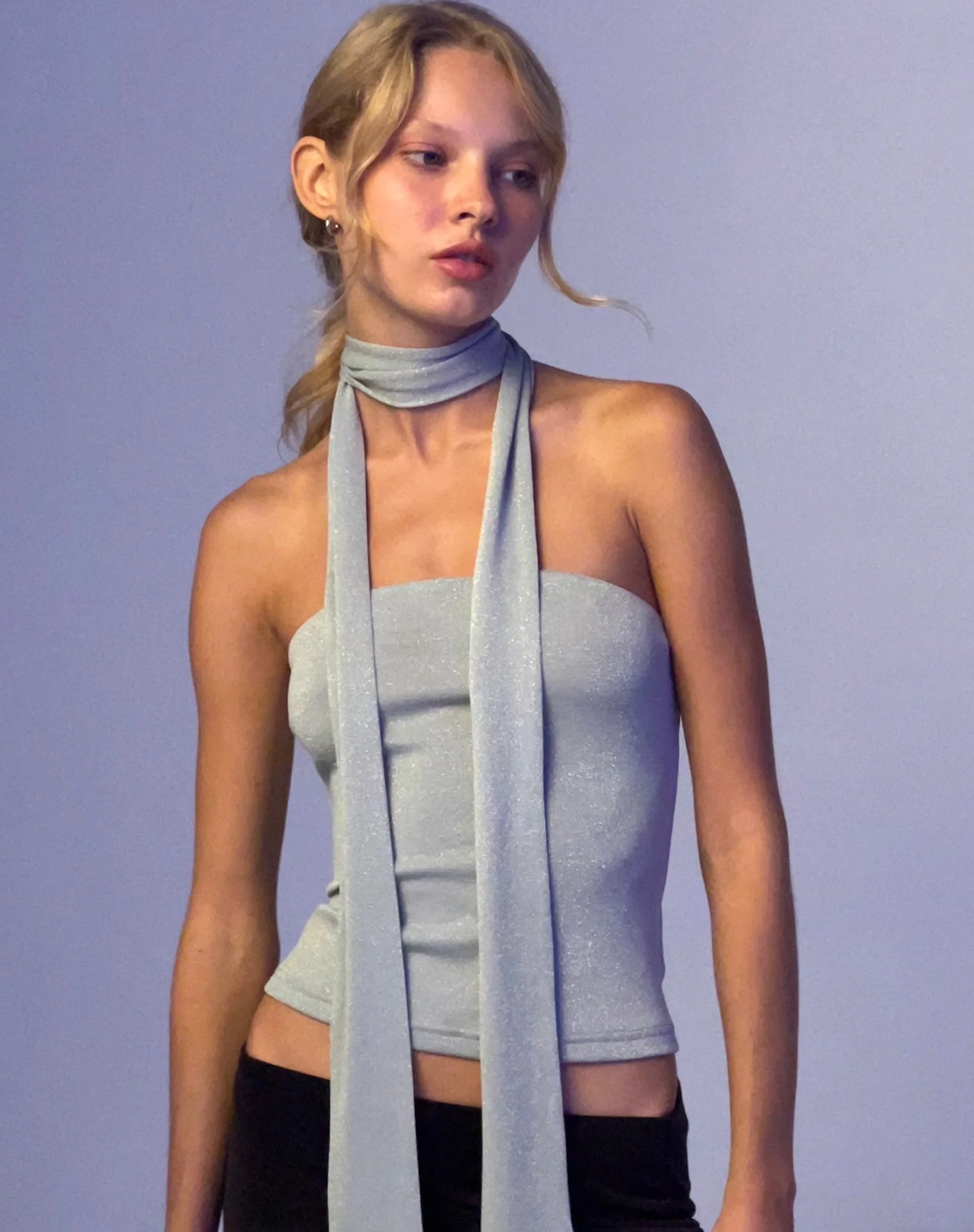 Jeldia Bandeau Top and Scarf Set in Silver - Awmao