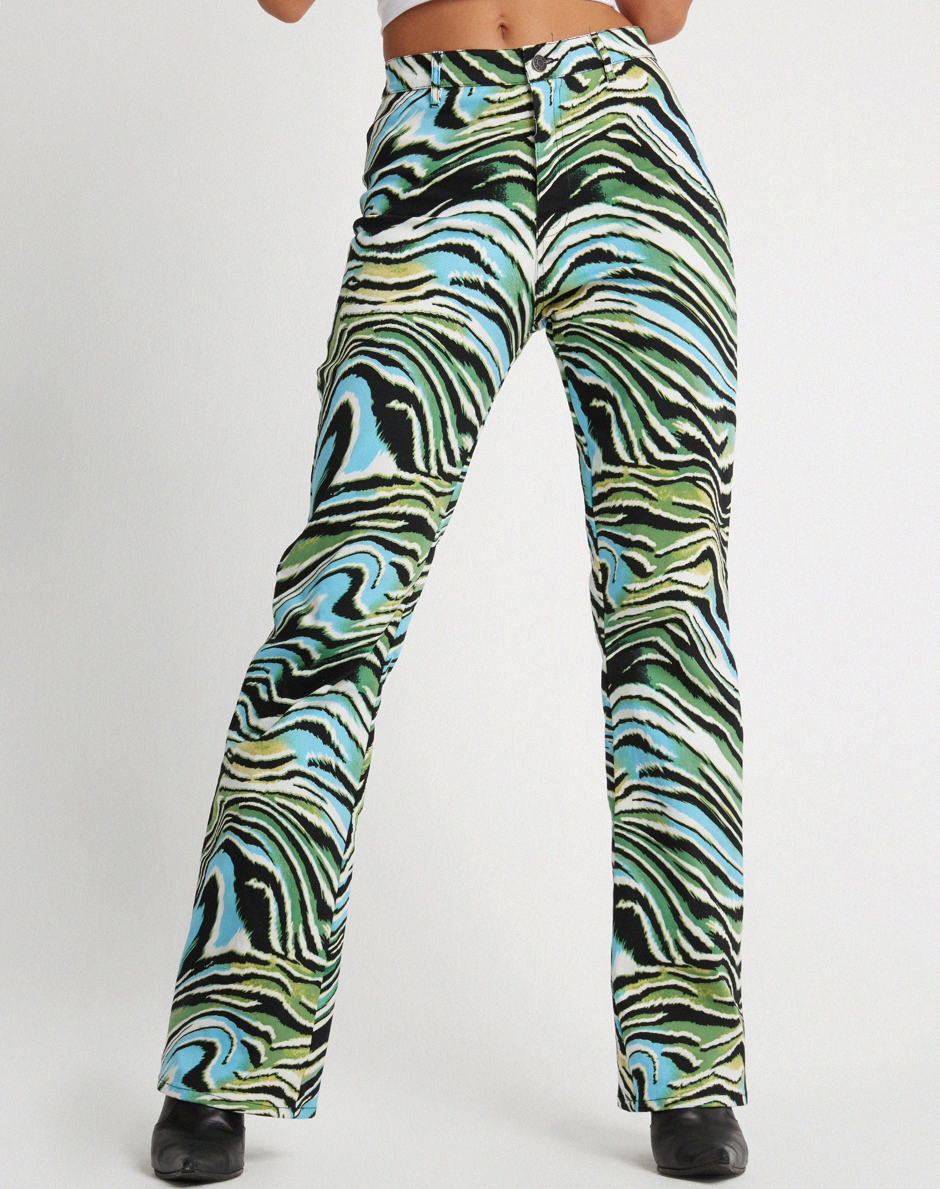 Zoven Flare Trouser in Warped Zebra Blue - Awmao
