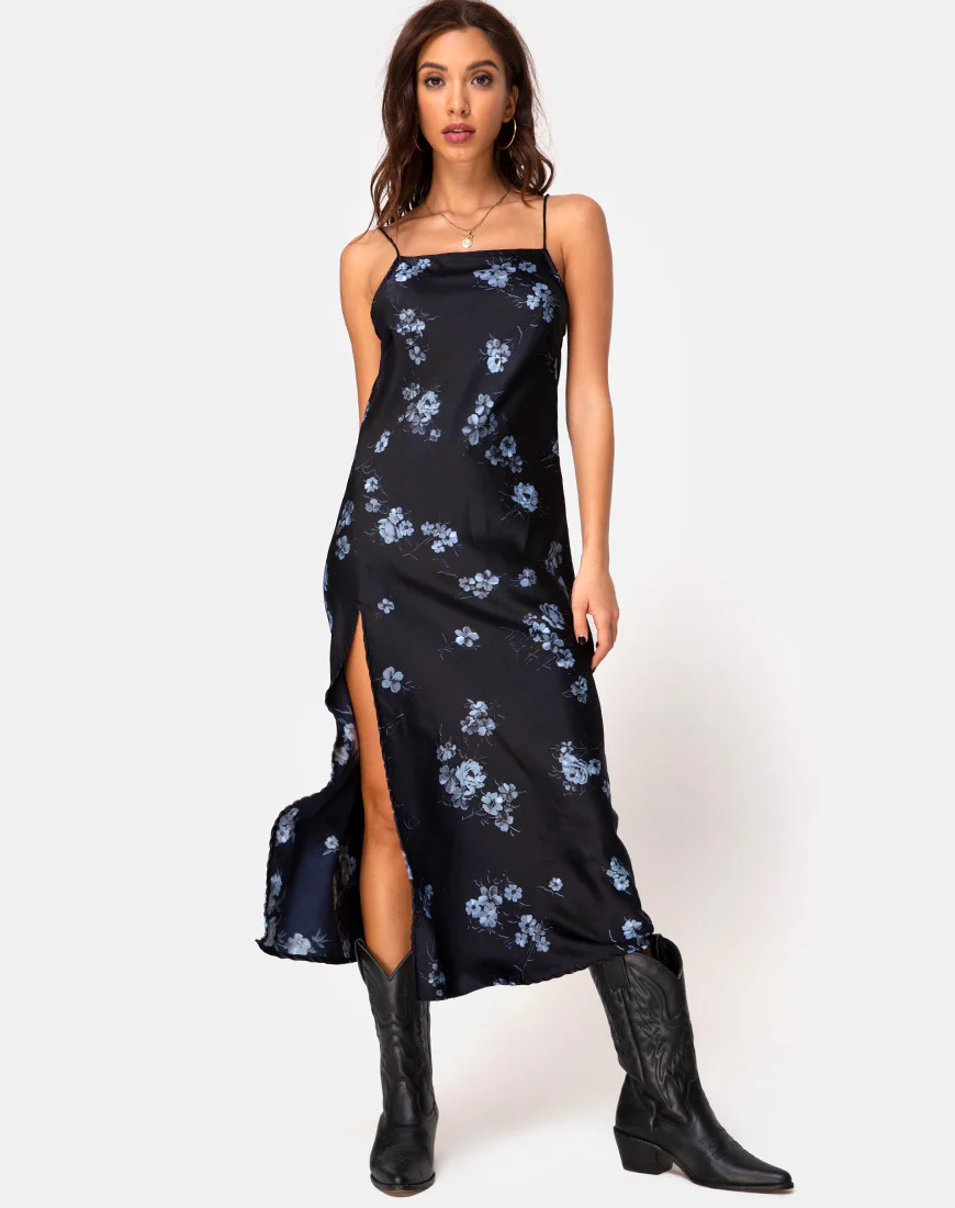 Quinty Dress in Black Mono Flower - Awmao
