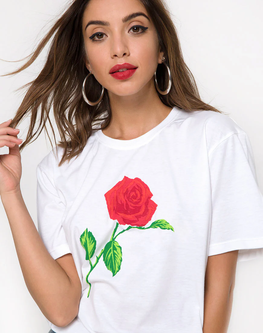 Oversize Basic Tee in White with Rose - Awmao