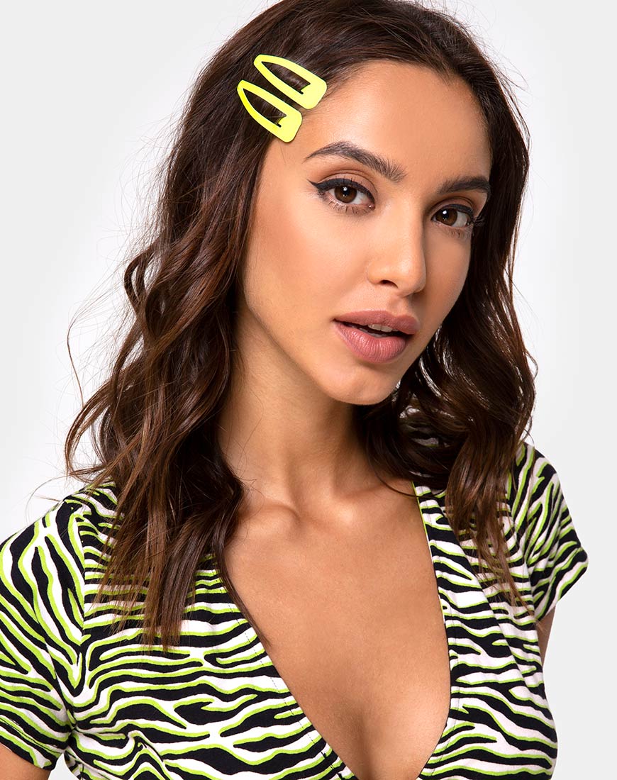 Neon Hair Clip Set in Yellow - Awmao
