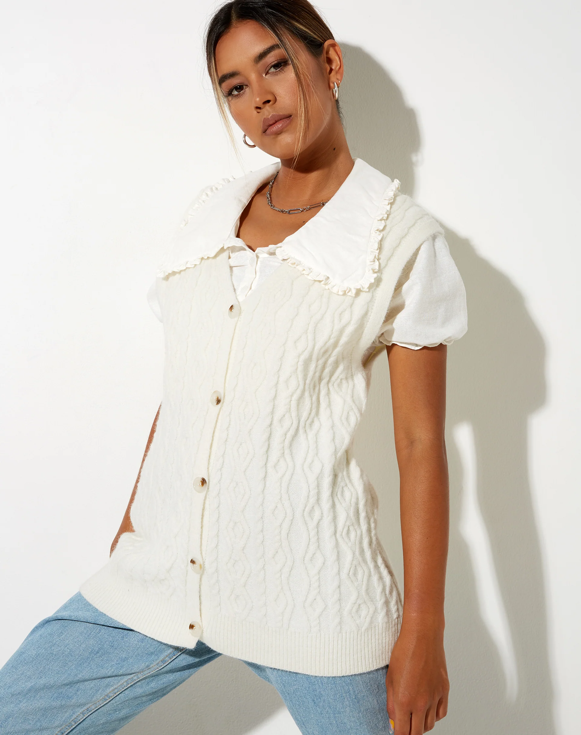 Selvi Cardi in Knit Ivory - Awmao