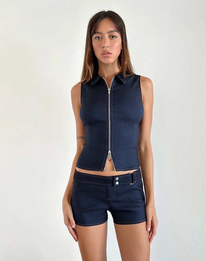 Janae Vest Top in Chambray Denim - Awmao