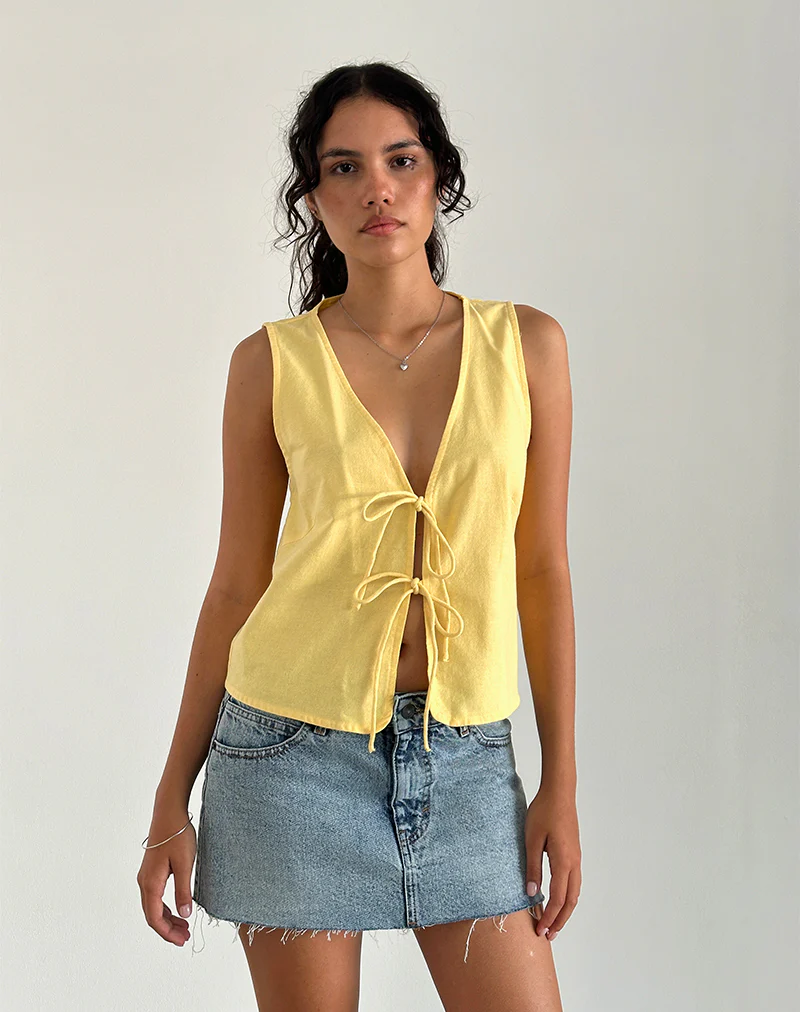 Kayve Tie Front Top in Lemonade - Awmao