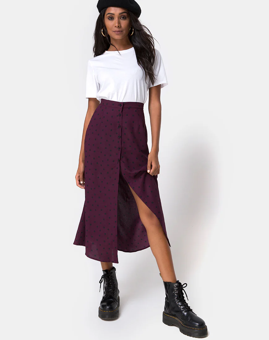 Marni Midi Skirt in Skater Polka Wine - Awmao