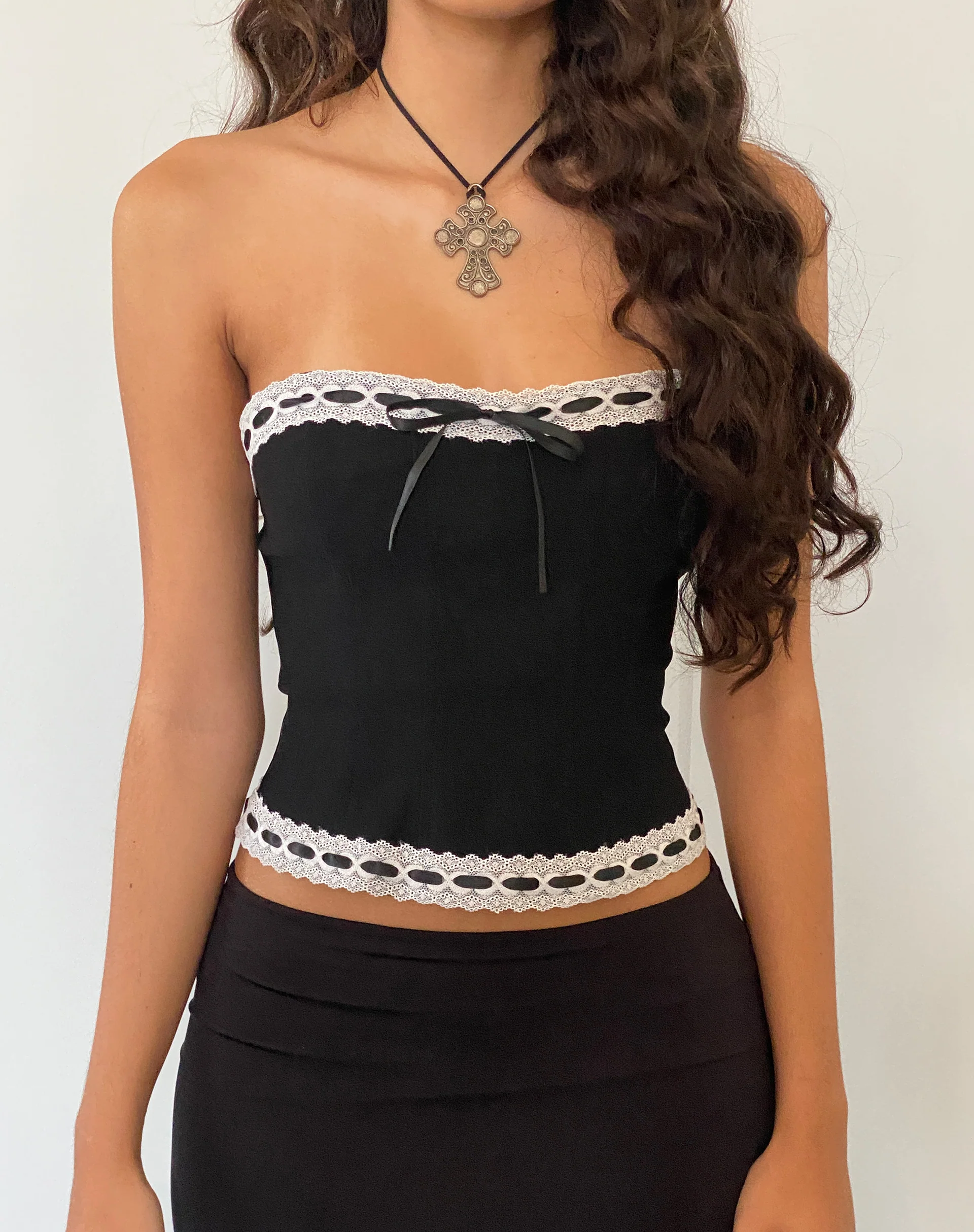 Karida Lace Edge Corset Top in Black - Awmao