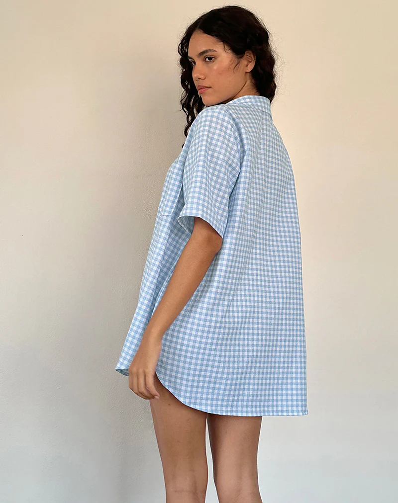 Smith Oversized Shirt in Blue Gingham - Awmao