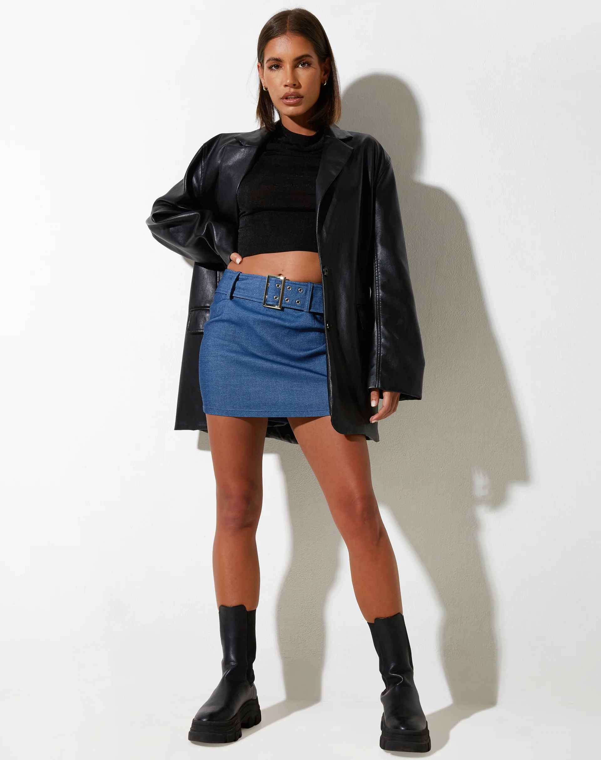 Naka Mini Skirt in Tailoring Denim - Awmao