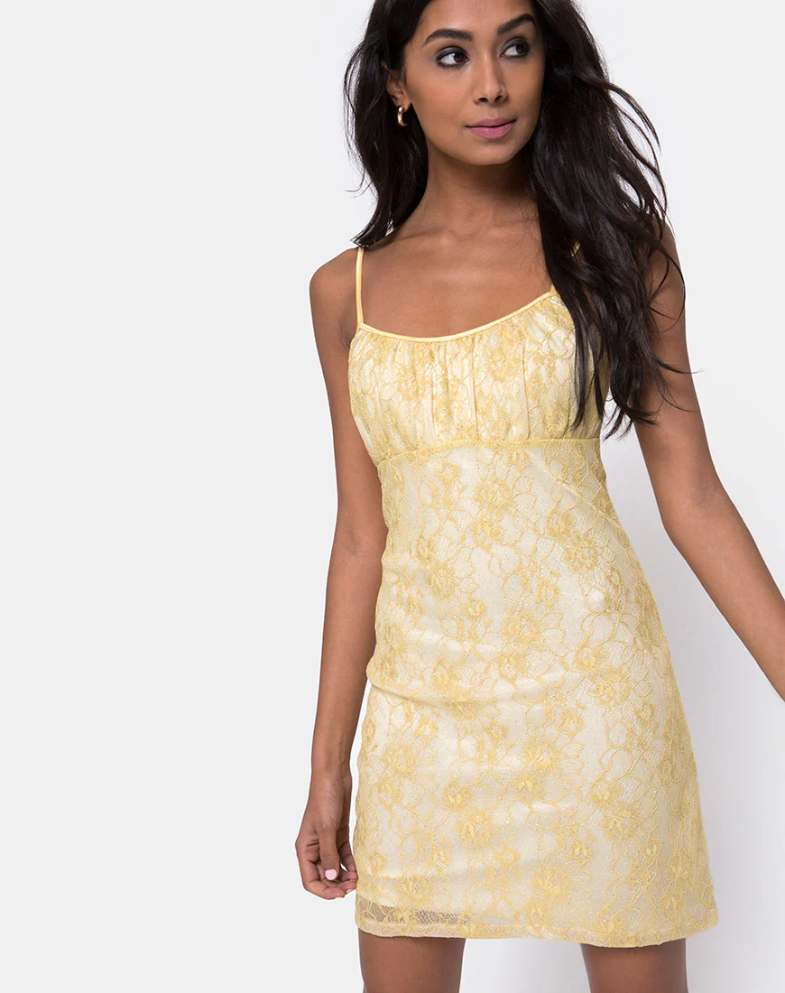 Kula Dress in Pastel Lace Lemon - Awmao