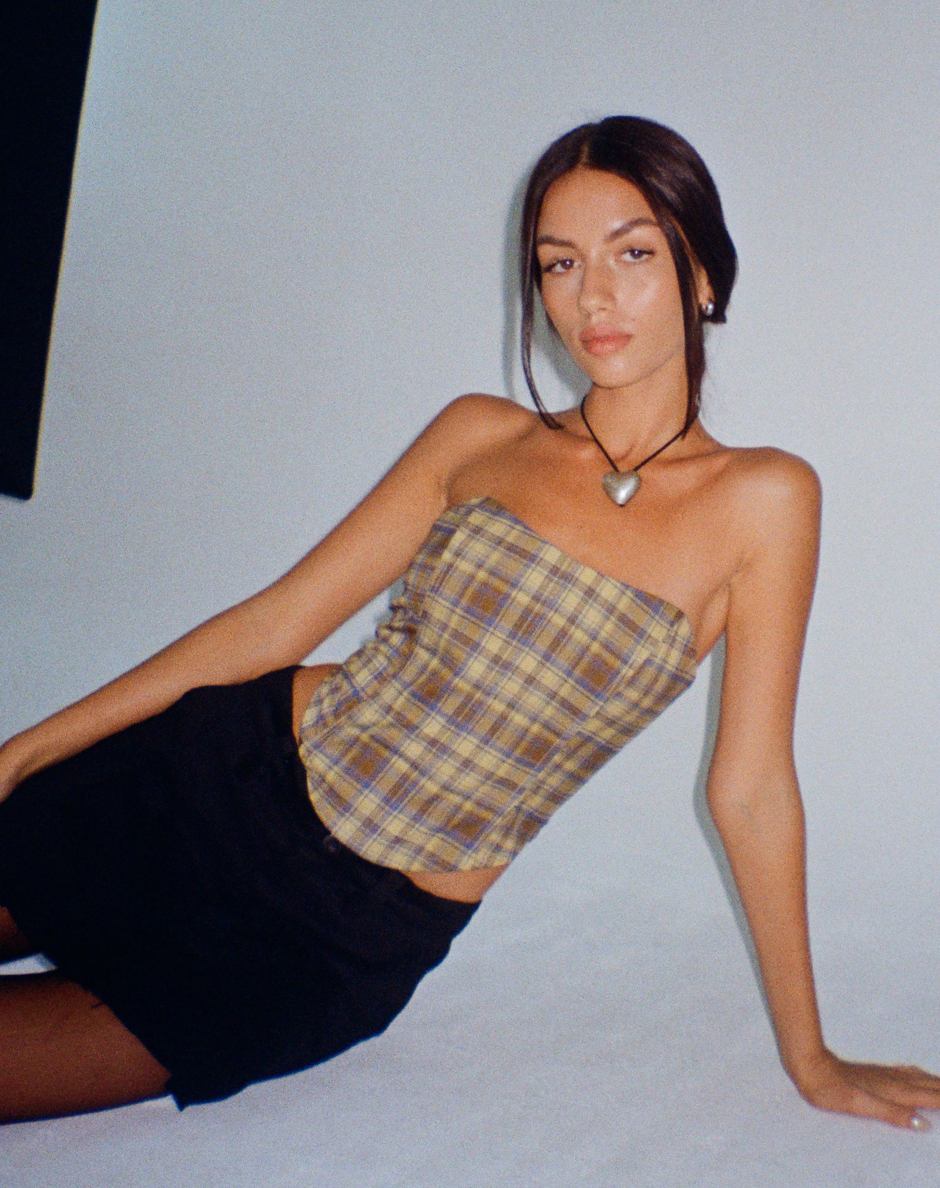 Kayashi Corset Top in Blue Yellow Check - Awmao