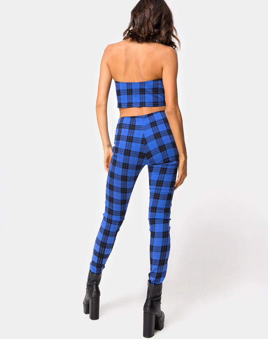 Jolim Tapered Trouser in Tartan Blue - Awmao