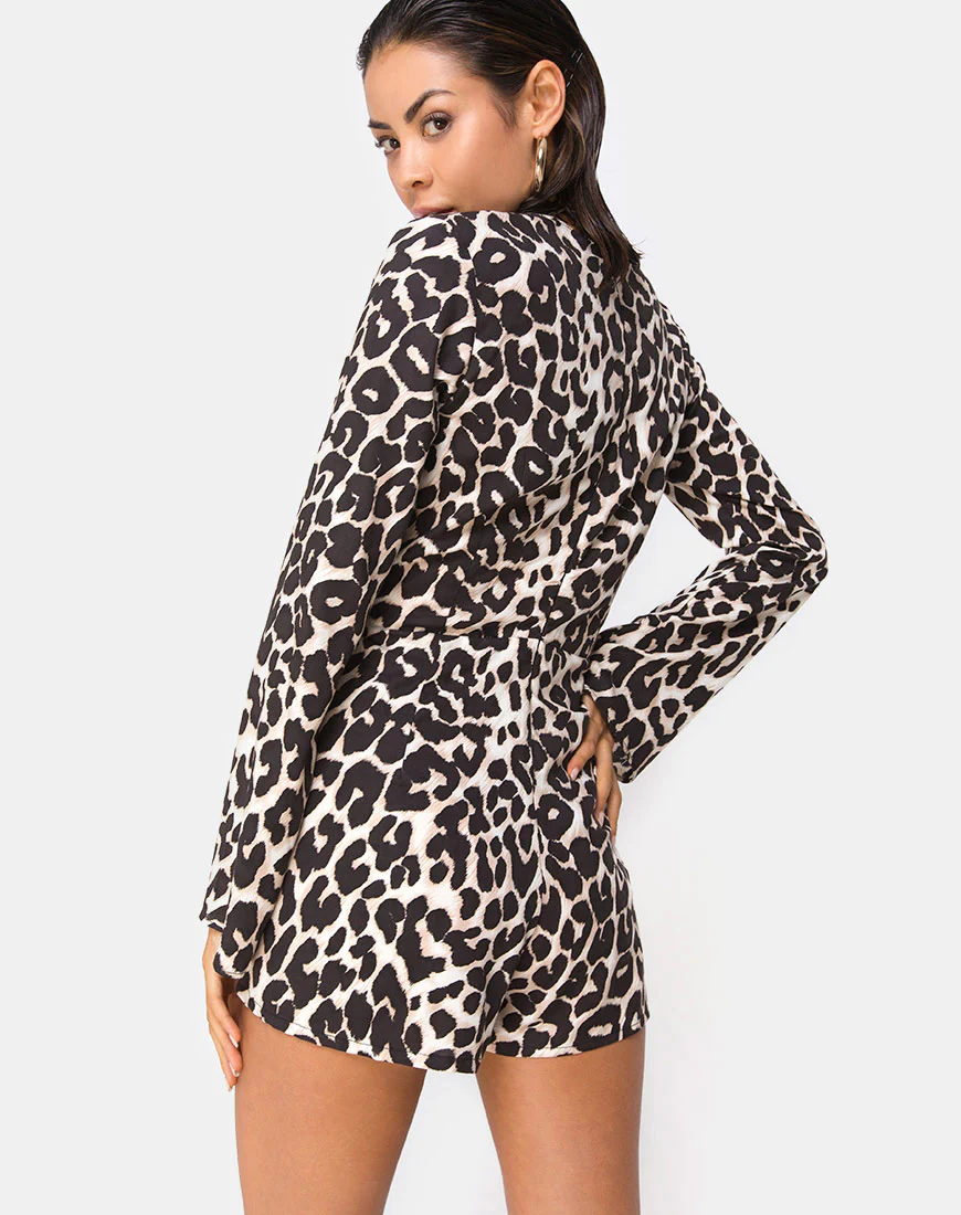 Romeo Plunge Playsuit in Oversize Jaguar - Awmao