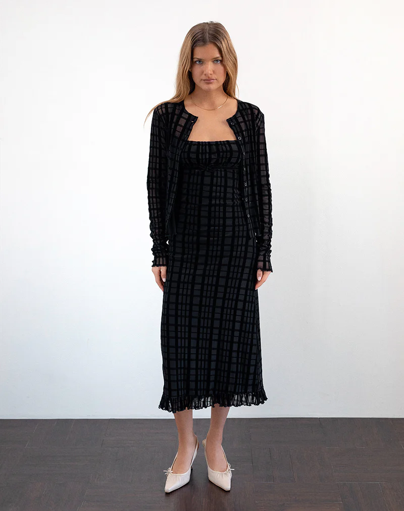 Nateda Dress in Tonal Check Flock Black - Awmao
