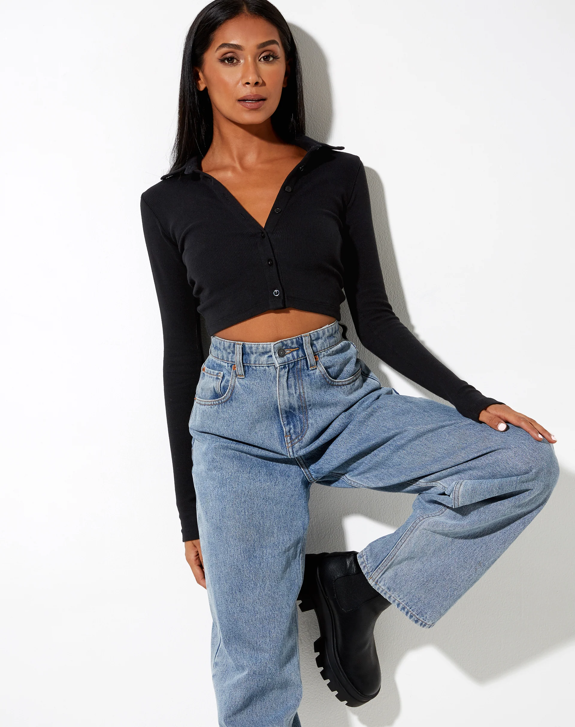 Ryals Long Sleeve Top in Rib Black - Awmao
