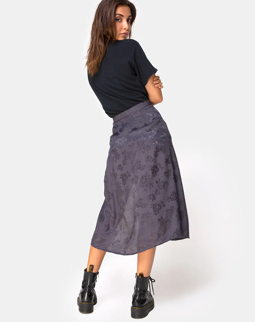 Saika Midi Skirt in Satin Rose Grey - Awmao