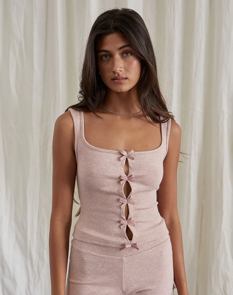 Vonnie Bow Vest Top in Knit Sandy Pink - Awmao