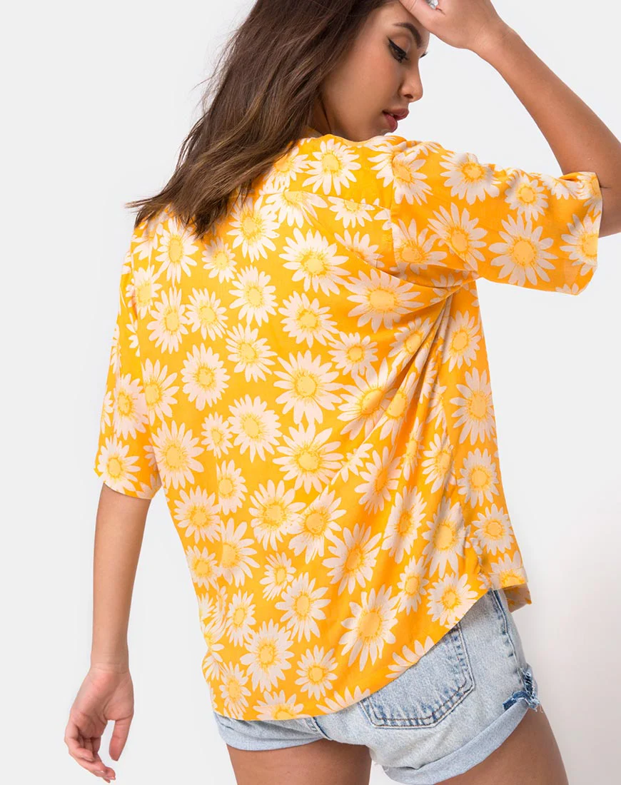 Hawaiian Shirt in Sunkissed Yellow Floral - Awmao