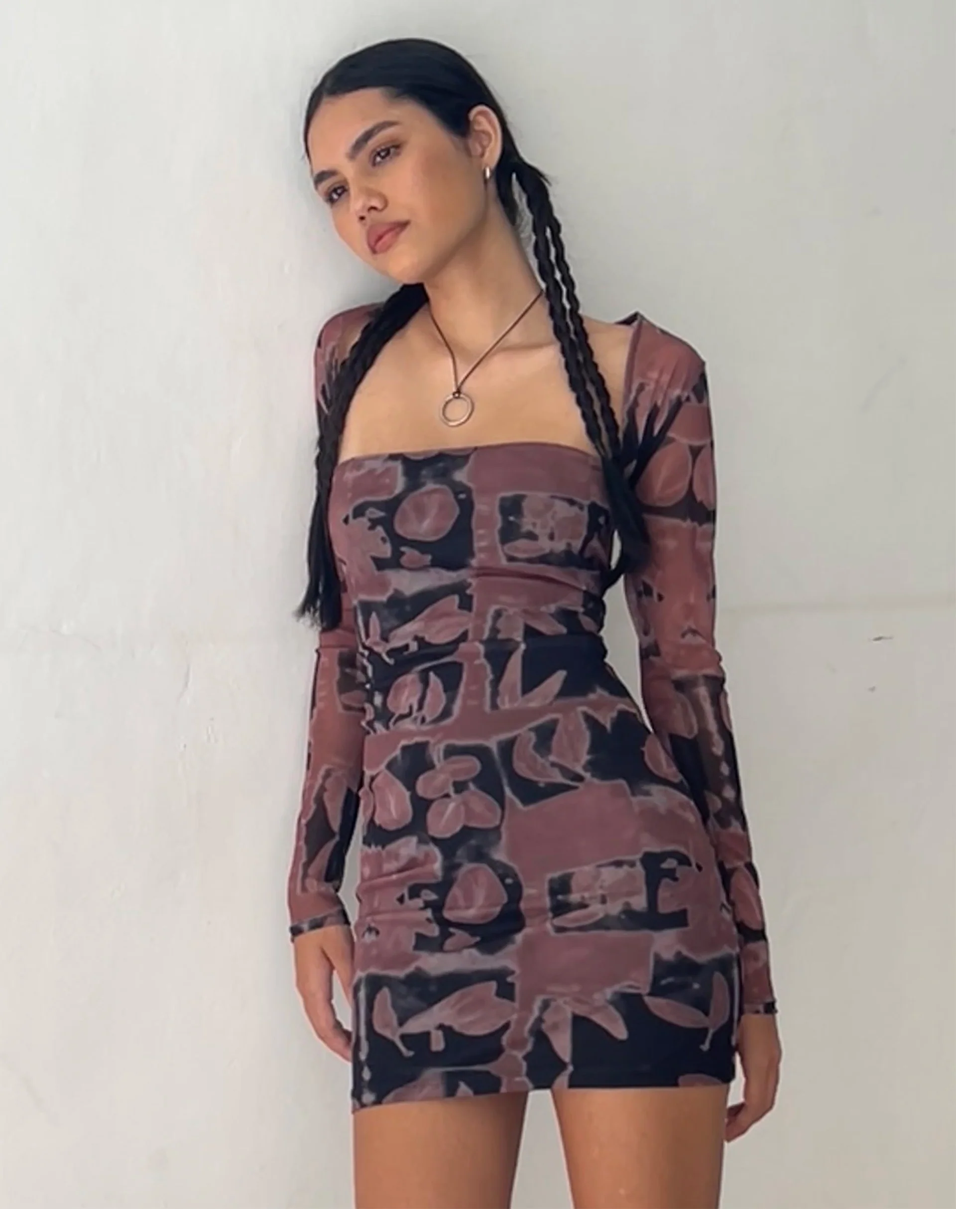 Tara Bandeau Dress and Shrug Set in Botanical Bleed Black - Awmao
