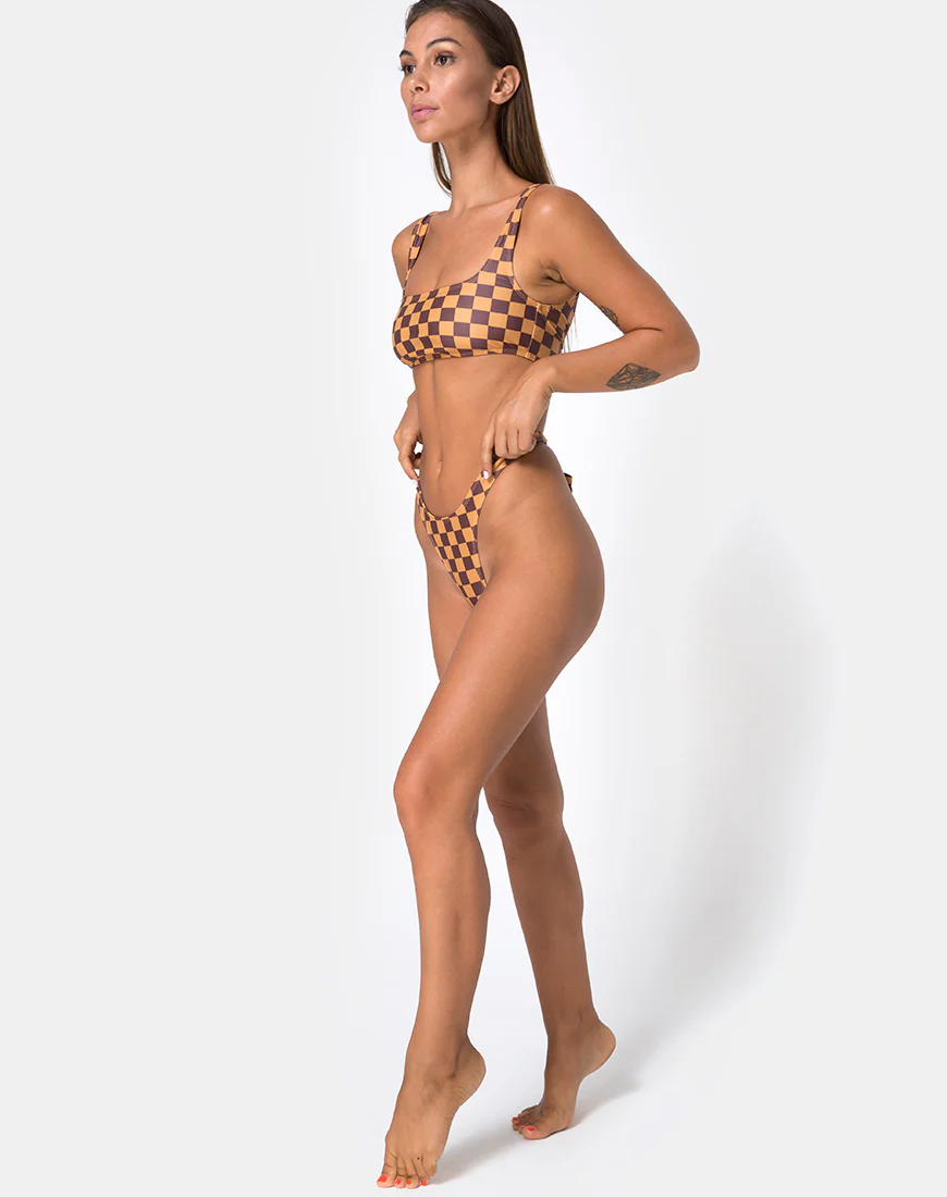 Farida Bikini Bottom in Mocha Checker - Awmao