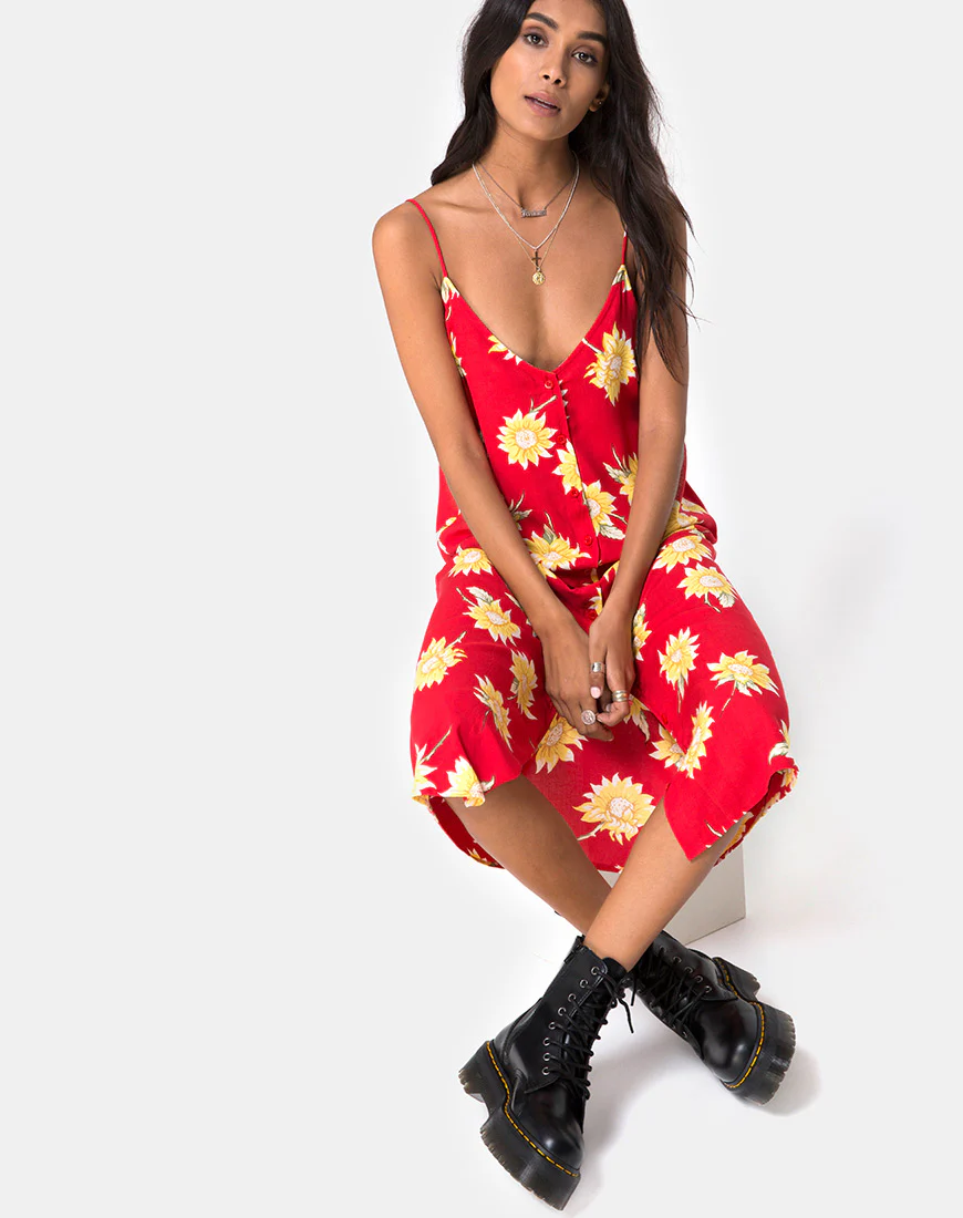 Sini Slip Midi Dress in Sunny Days Red - Awmao