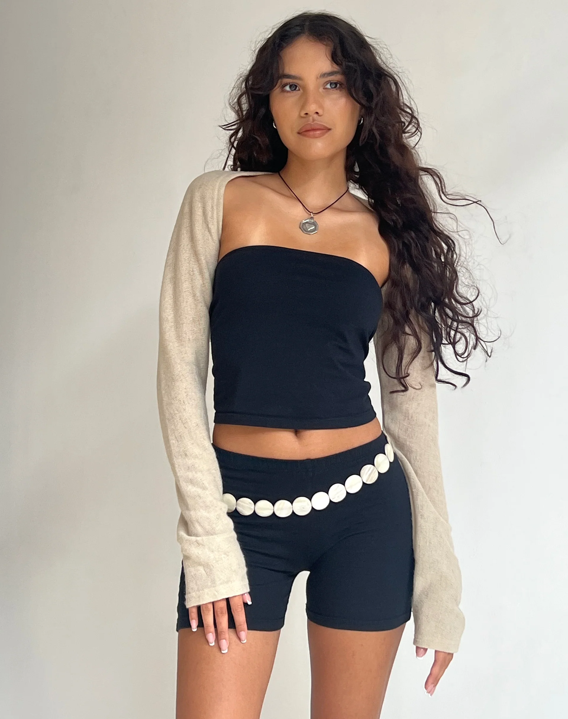 Dalika Knitted Shrug Top in Oat - Awmao