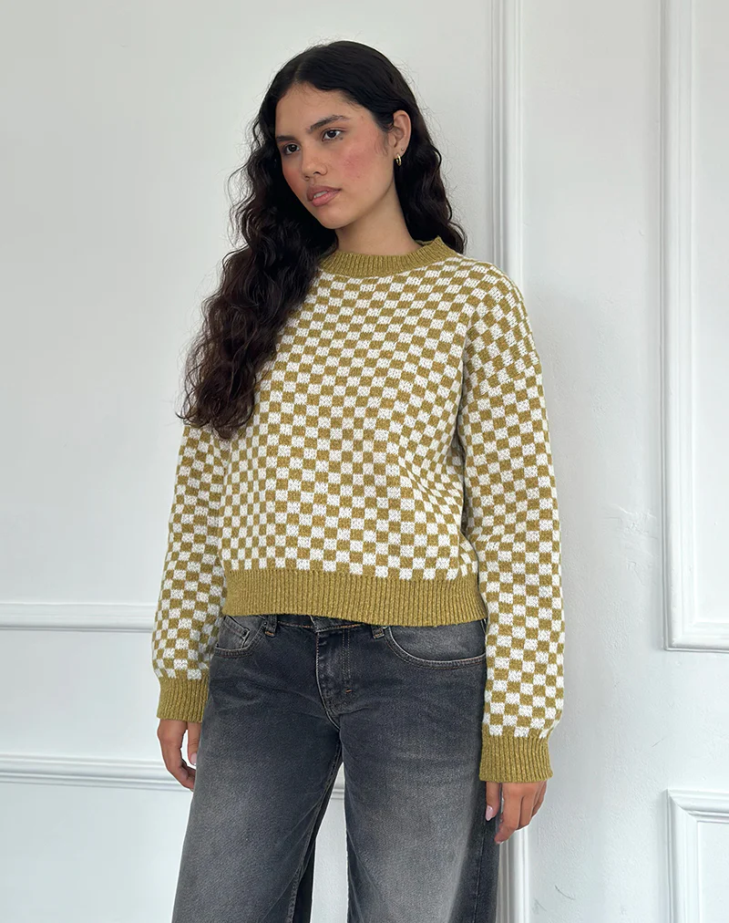 Karu Jumper in Check Green - Awmao