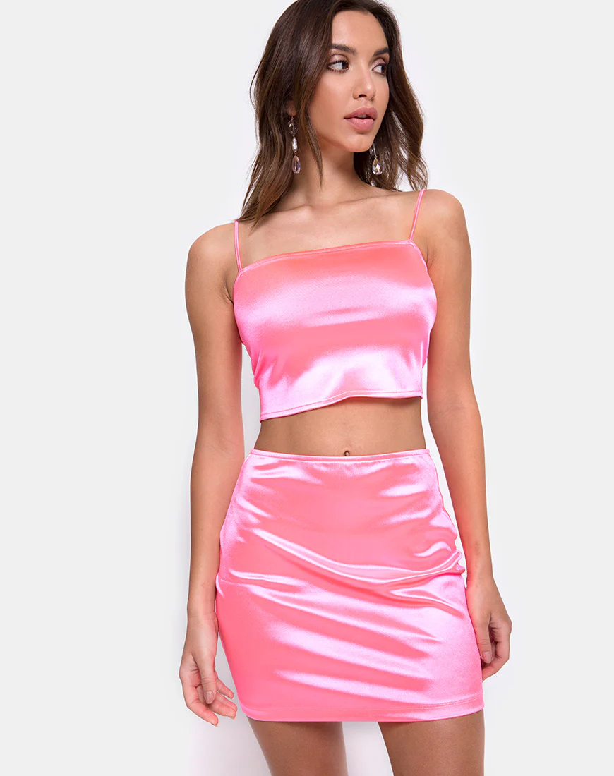 Cherry Skirt in Fluro Pink Satin - Awmao